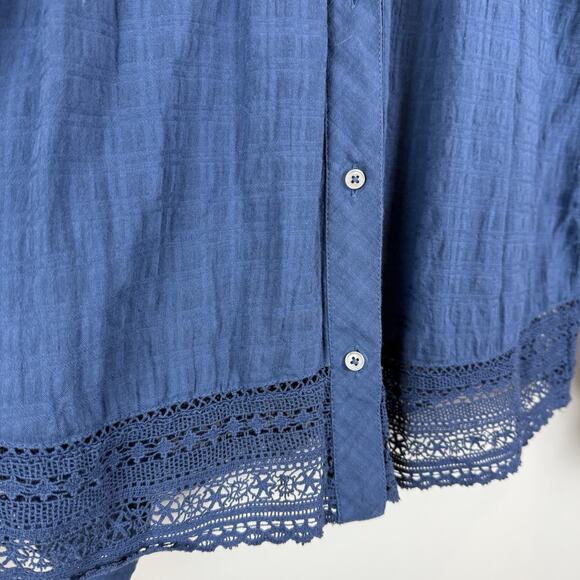 J. Crew Point Sur Peasant Top Womens L Blue Boho Long Sleeve Windowpane Button - Picture 6 of 10